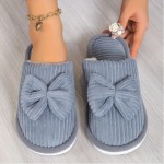 Cozy and Warm Bowknot Soft Sole Fuzzy Slippers - Comfy Closed Toe Home Shoes